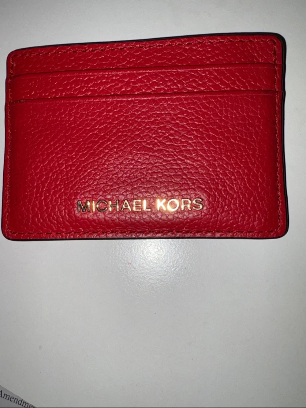 Michael Kors Red Pebbled Leather Card Case with Gold Logo - Picture 2 of 9